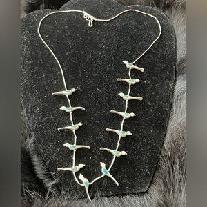 Elegant Silver Bird Necklace with Turquoise Accents